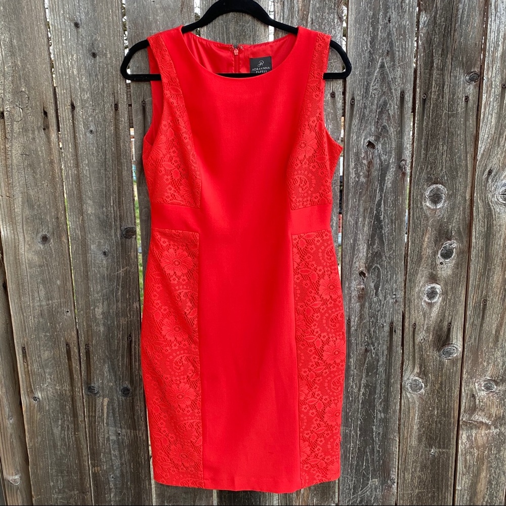 Adrianna Papell orange lace dress